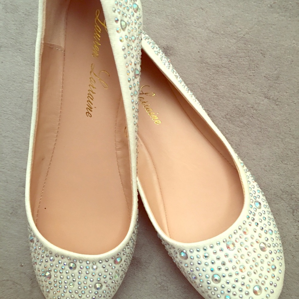 Lauren Lorraine Ballet Flats white and rhinestones